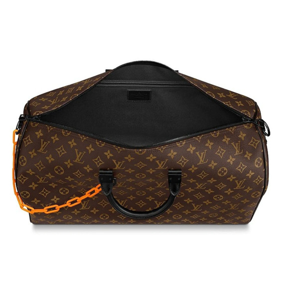Louis Vuitton Keepall Bandouliere 50 Monogram Brown LV Orange Chain Weekend Bag - Picture 9 of 11